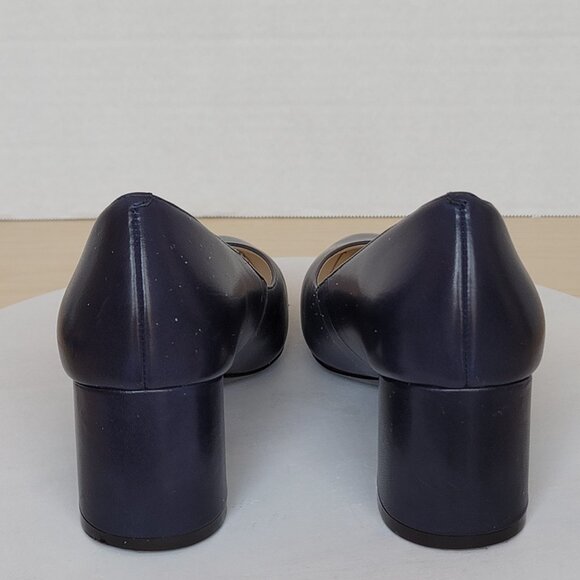 Cole Haan Justine Navy Leather Block Chunky Heels Classic Pumps - Picture 4 of 16
